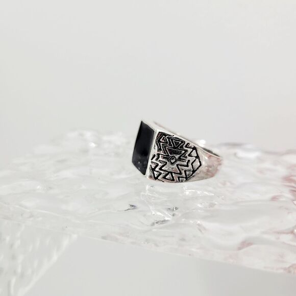 Brand New Silver & Black Square Ring Size: 9 US - Picture 3 of 9